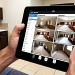 Efficient Property Management**

Prompt: A property manager efficiently using a tablet to document a tenant's plumbing issue in a well-maintained apartment complex. Focus on organization, problem-solving, and technology.

**