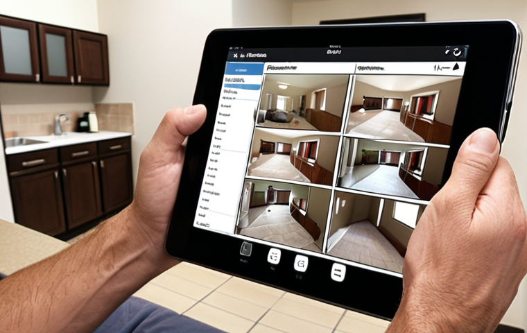 Efficient Property Management**

Prompt: A property manager efficiently using a tablet to document a tenant's plumbing issue in a well-maintained apartment complex. Focus on organization, problem-solving, and technology.

**