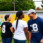 Community Volunteer Day**

"A group of diverse neighbors, fully clothed in casual but modest attire, participating in a community cleanup day in a residential neighborhood. Some are planting flowers, others are picking up litter, and some are painting a mural on a community center wall. Sunny day, friendly atmosphere. Safe for work, appropriate content, family-friendly, perfect anatomy, natural proportions, well-formed hands, proper finger count, professional photography, high quality."

**