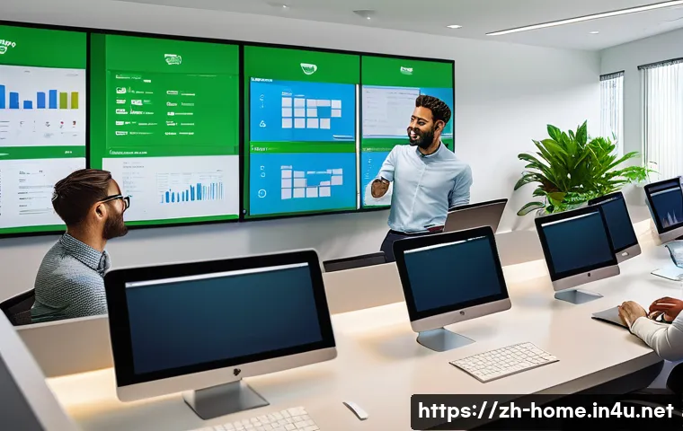 주택관리사 초보자를 위한 가이드 - A modern residential community management office scene showing a diverse team of property managers c...