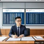주택관리사 자격증 유지 조건 - A modern office scene showing a professional Chinese property manager attentively studying policy up...