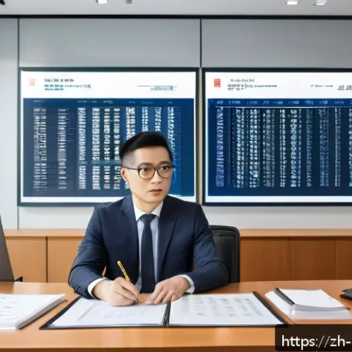 주택관리사 자격증 유지 조건 - A modern office scene showing a professional Chinese property manager attentively studying policy up...