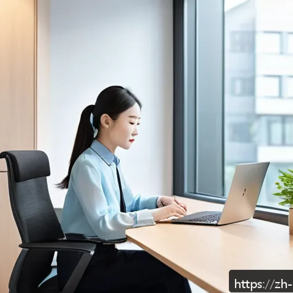 주택관리사 시험 후 등록 절차 - A modern office scene showing a professional Chinese residential property manager sitting at a sleek...