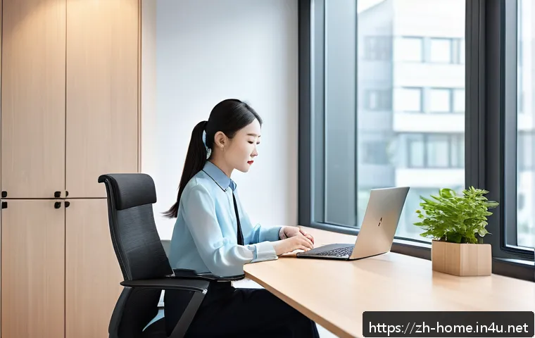 주택관리사 시험 후 등록 절차 - A modern office scene showing a professional Chinese residential property manager sitting at a sleek...